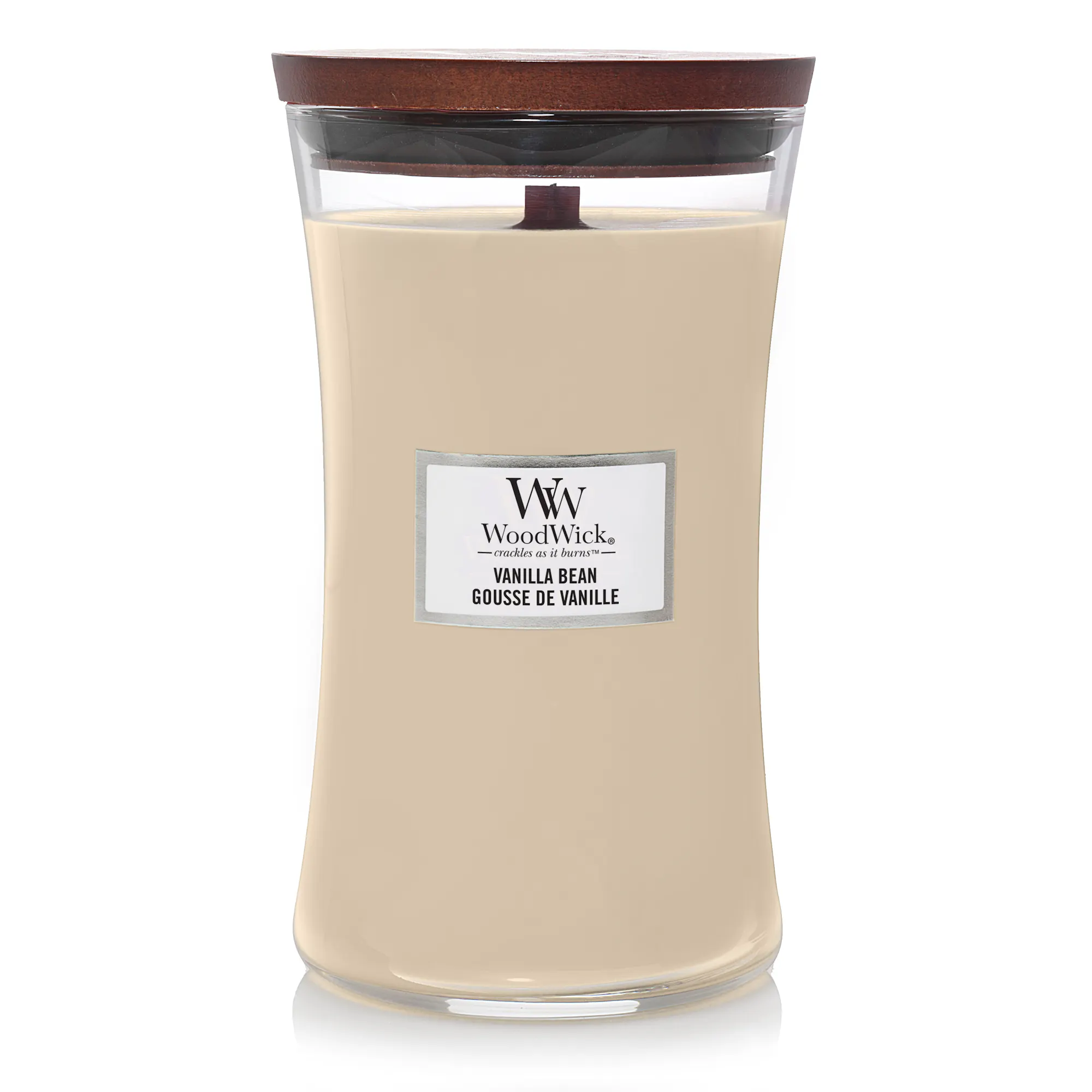 Vanilla Bean Candle Large Hourglass Candle WoodWick, Neutrals, 10.2cm x 10.2cm x 17.8cm | Gourmand
