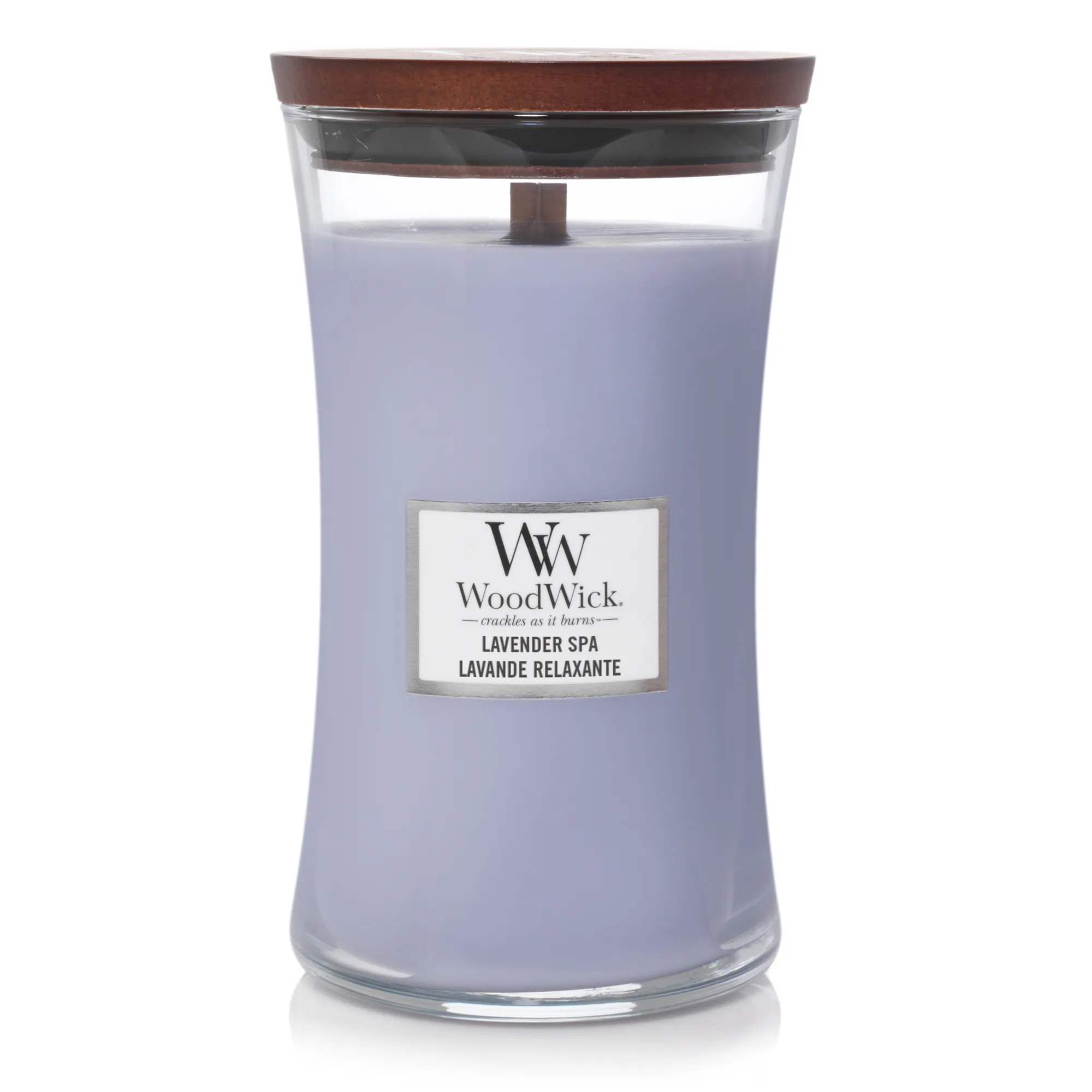Lavender Spa Candle Large Hourglass Candle WoodWick, Purple, 10.2cm x 10.2cm x 17.8cm | Floral
