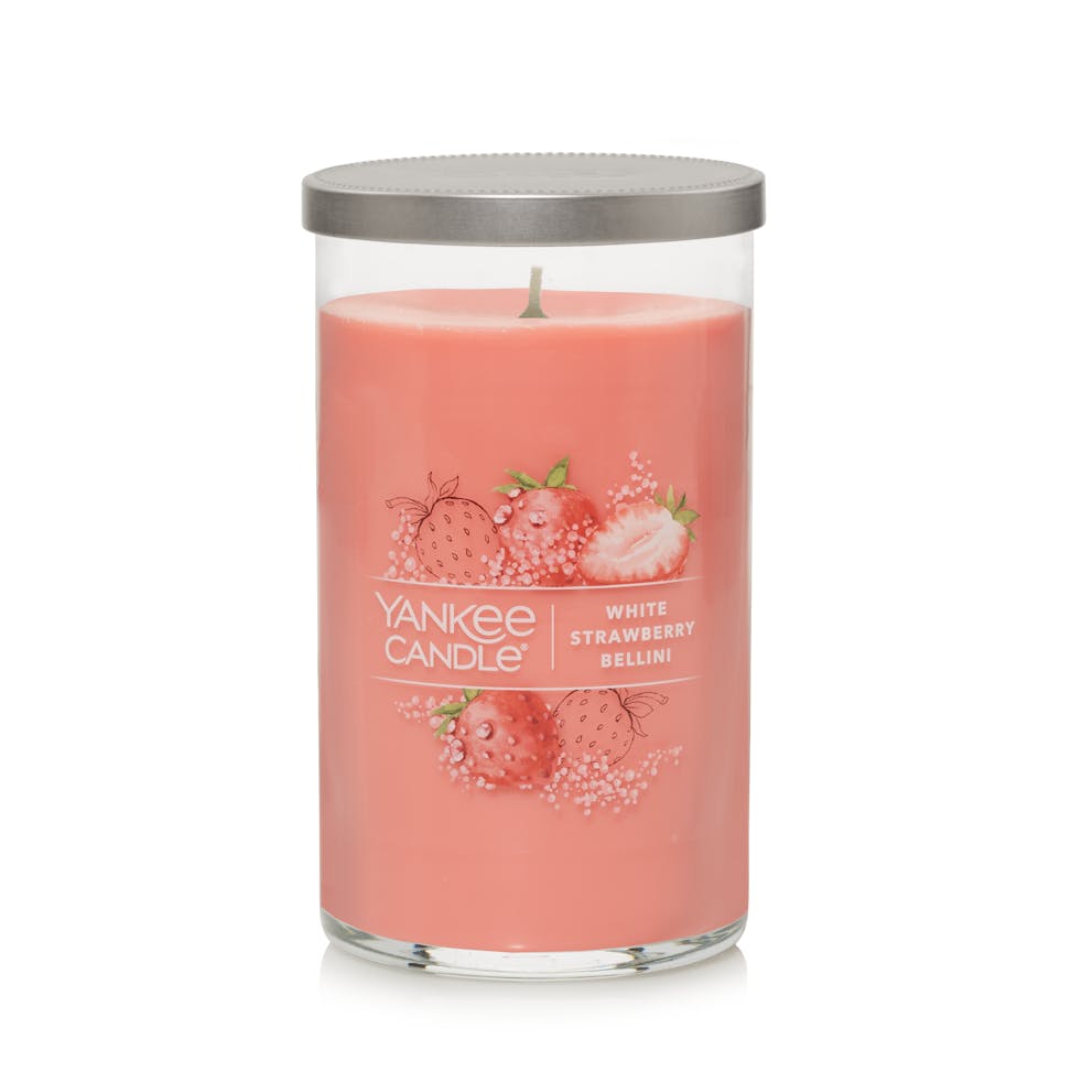 white strawberry bellini signature medium pillar candle