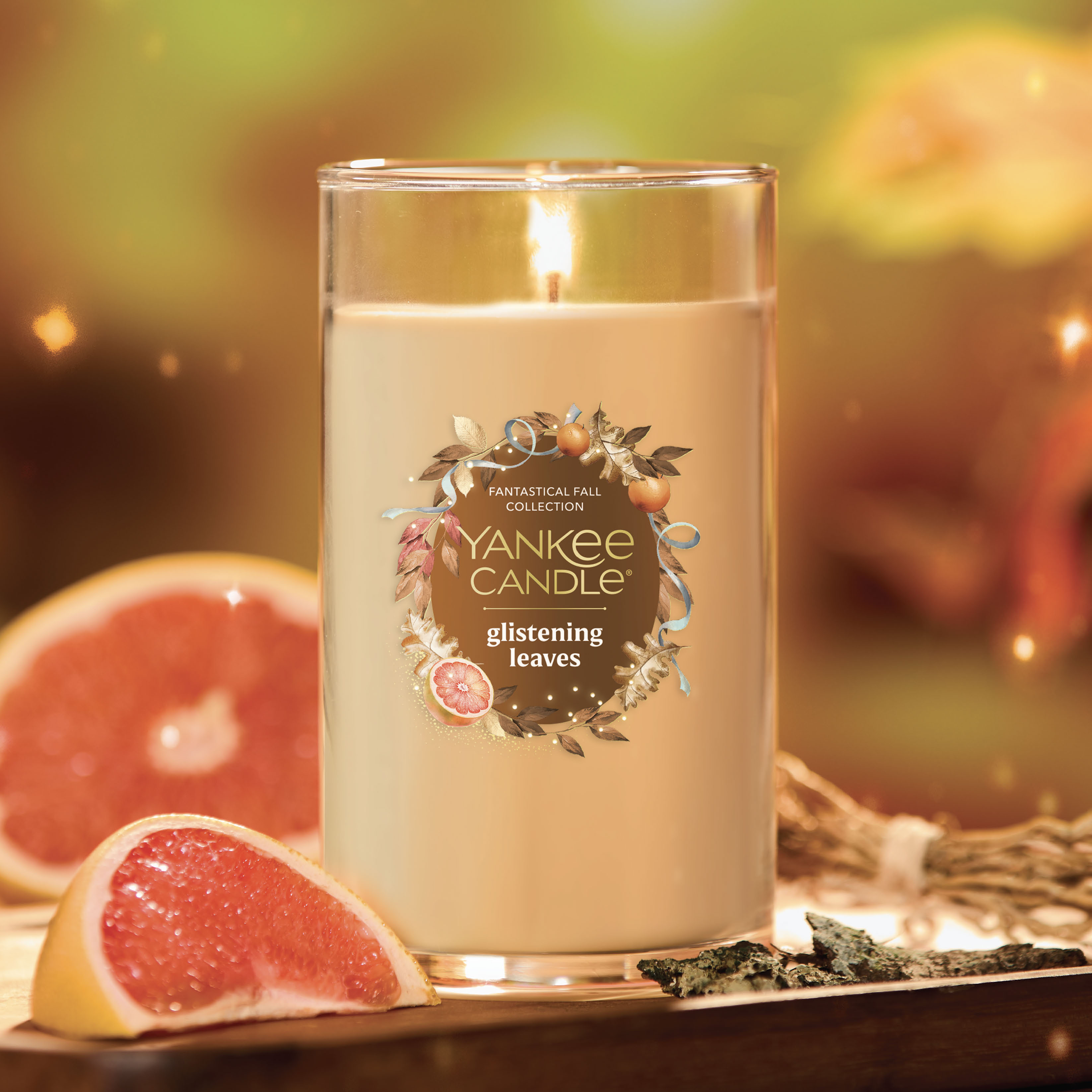 Glistening Leaves Medium Pillar Candle