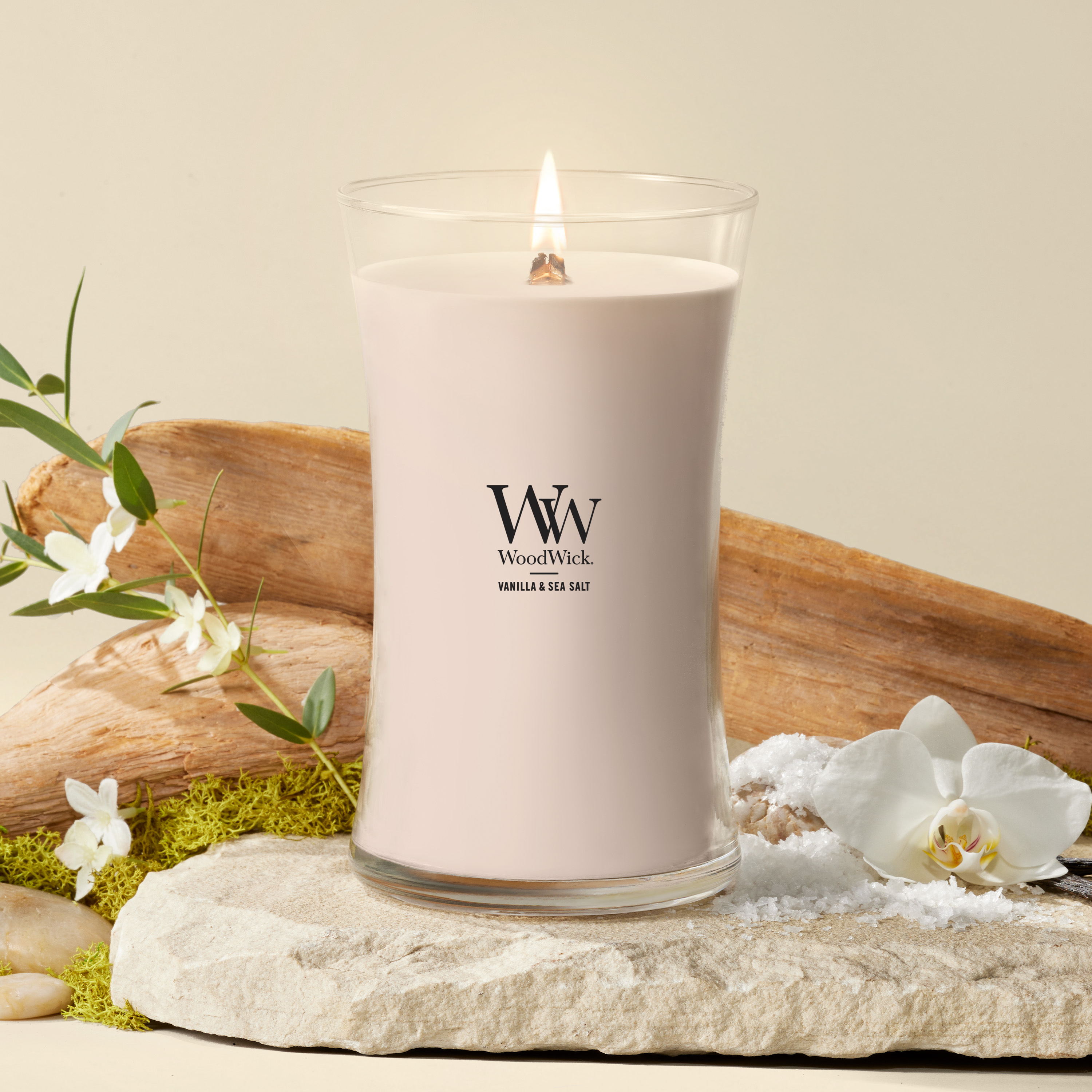 WoodWick キャンドル VANILLA&SEA SALT シェード Vanilla & Sea Salt WoodWick® Large Hourglass Candle - Large