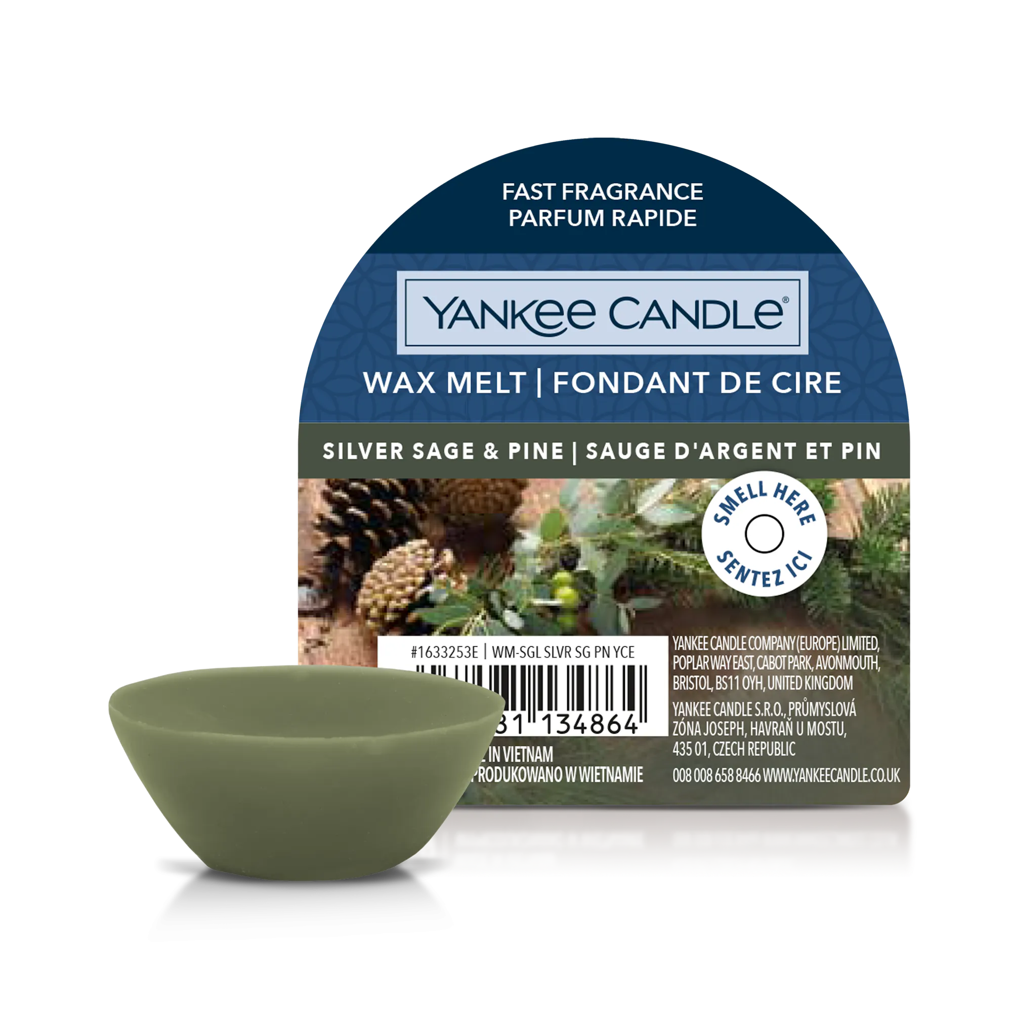 Silver Sage & Pine Cere da fondere Yankee Candle, Green | Legnoso Size 5.6cm x 1.5cm