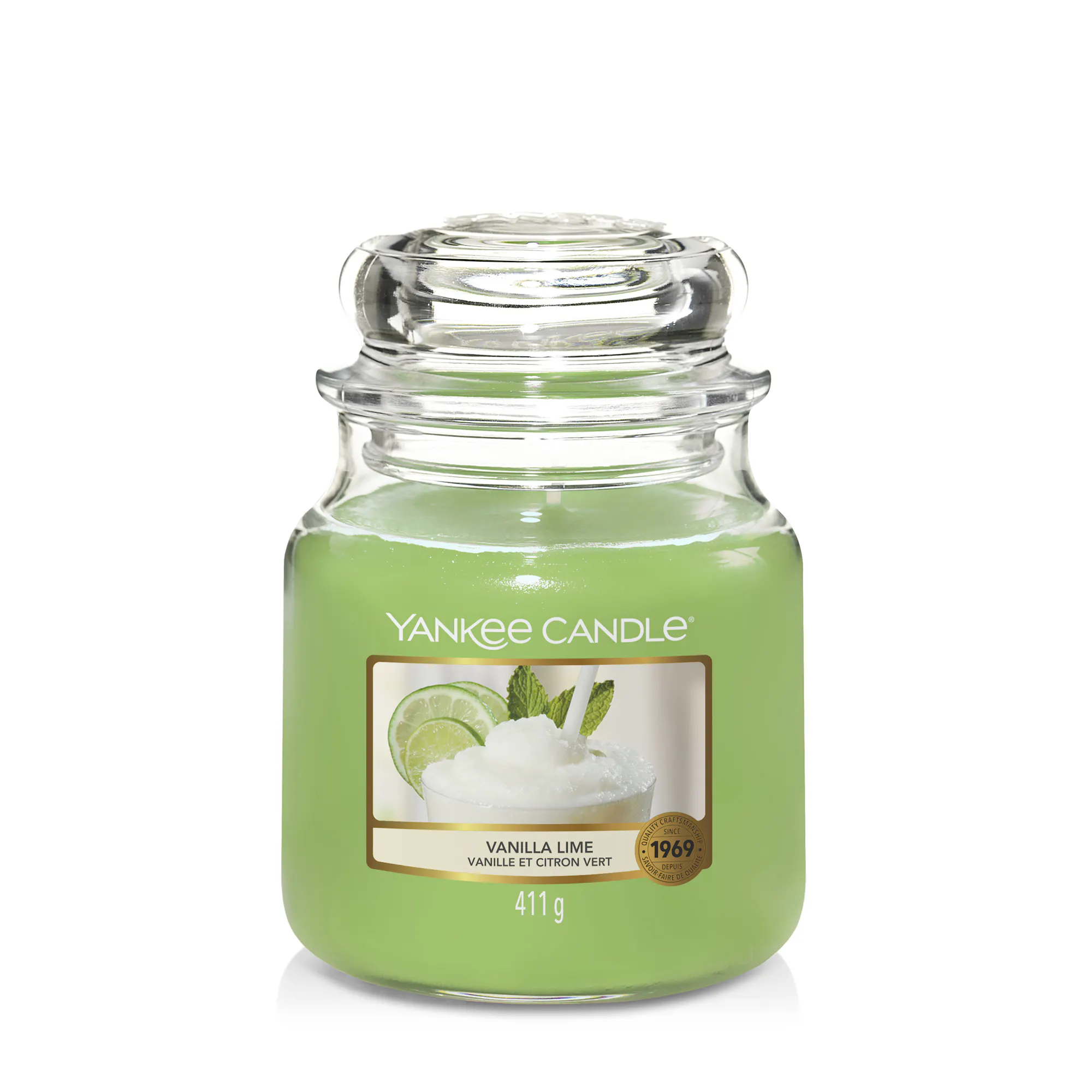 Vanilla Lime Candle Original Medium Jar Candle Yankee Candle, Green, 10.7cm x 12.7cm | Sweet & Spicy