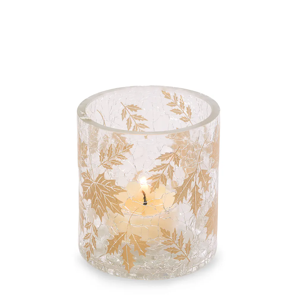 Crackle Leaves Tea Light Candle Holder