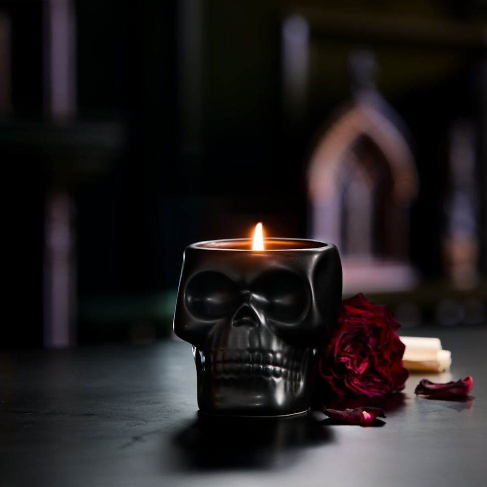 Luxury scented candle with rose petals and matches, perfect for home decor and aromatherapy relaxation