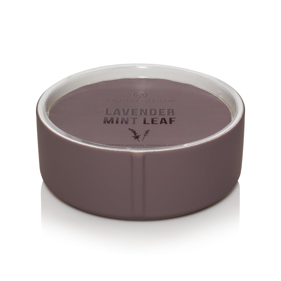 lavender mint leaf soft touch 3 wick ceramic jar candle