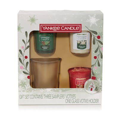 3 Holiday Votives and Holder Set