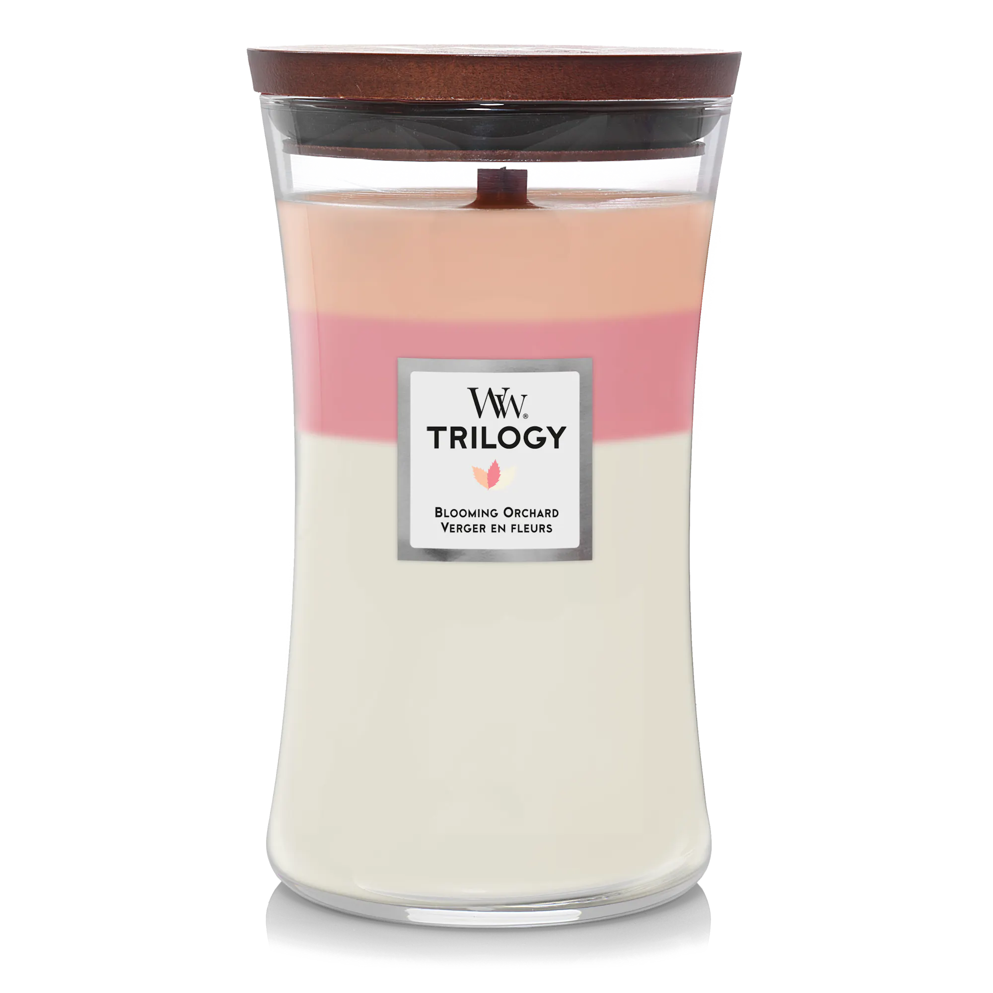 Blooming Orchard Candle Large Hourglass Trilogy Candle WoodWick, White|Pink, 10.2cm x 10.2cm x 17.8cm | Fruity & Citrus