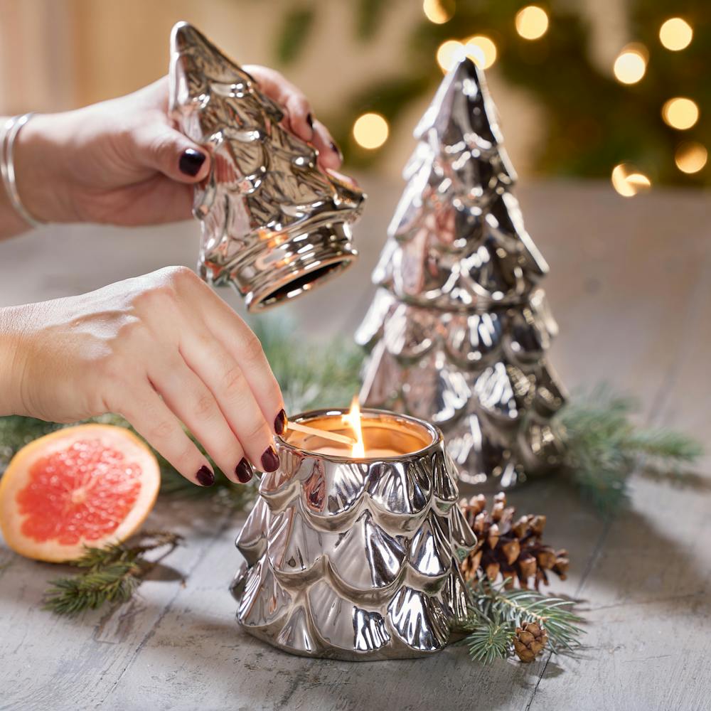 White Spruce & Grapefruit Silver Tree Candle
