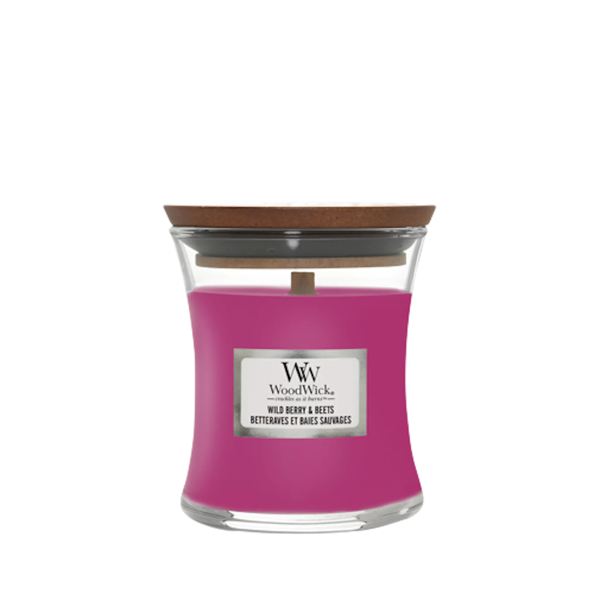 Wild Berry & Beets Candle Mini Hourglass Candle WoodWick, Pink, 7cm x 7cm x 8.3cm | Fruity