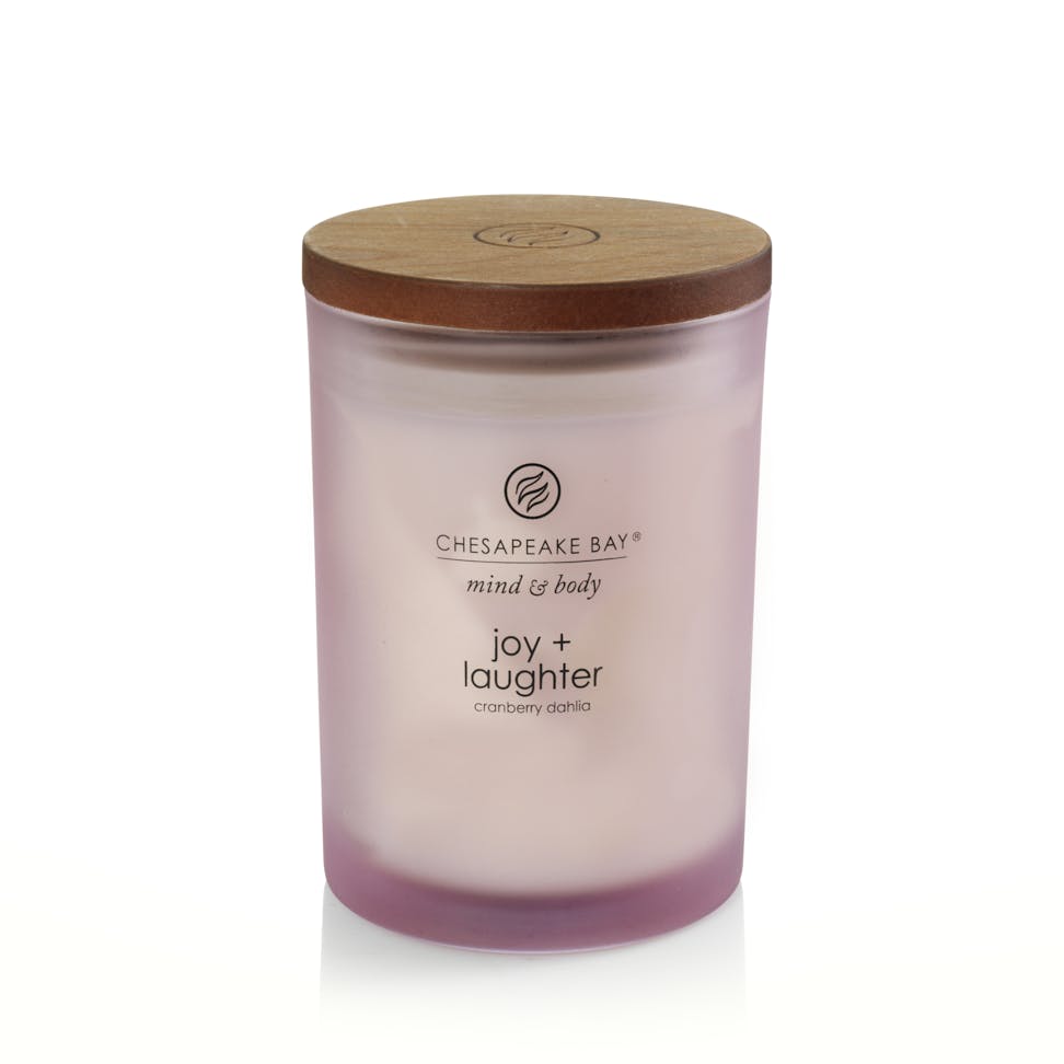 chesapeake bay candle mind and body collection joy and laughter cranberry dahlia medium jar candle