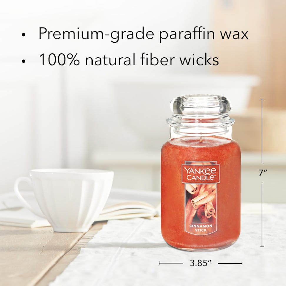 cinnamon stick original large jar candle with product information