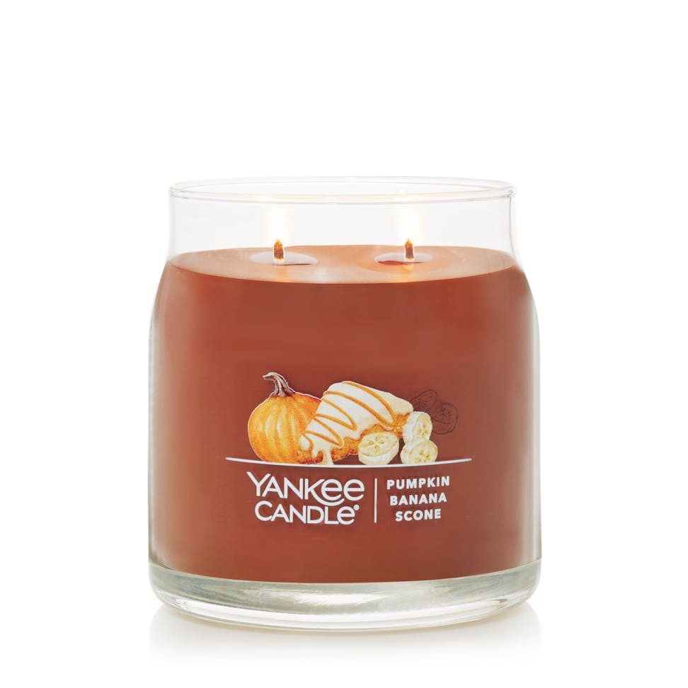 burning pumpkin banana scone signature jar candle