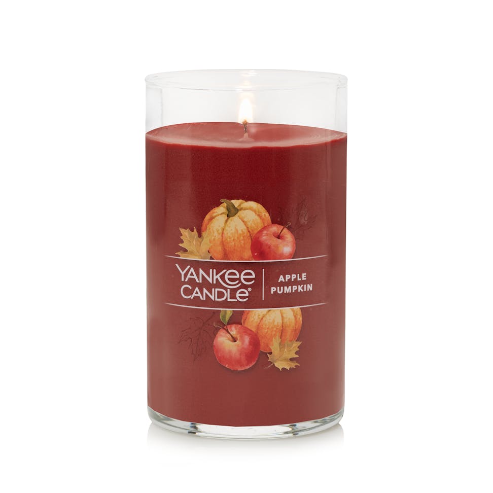 lit apple pumpkin signature medium pillar candle