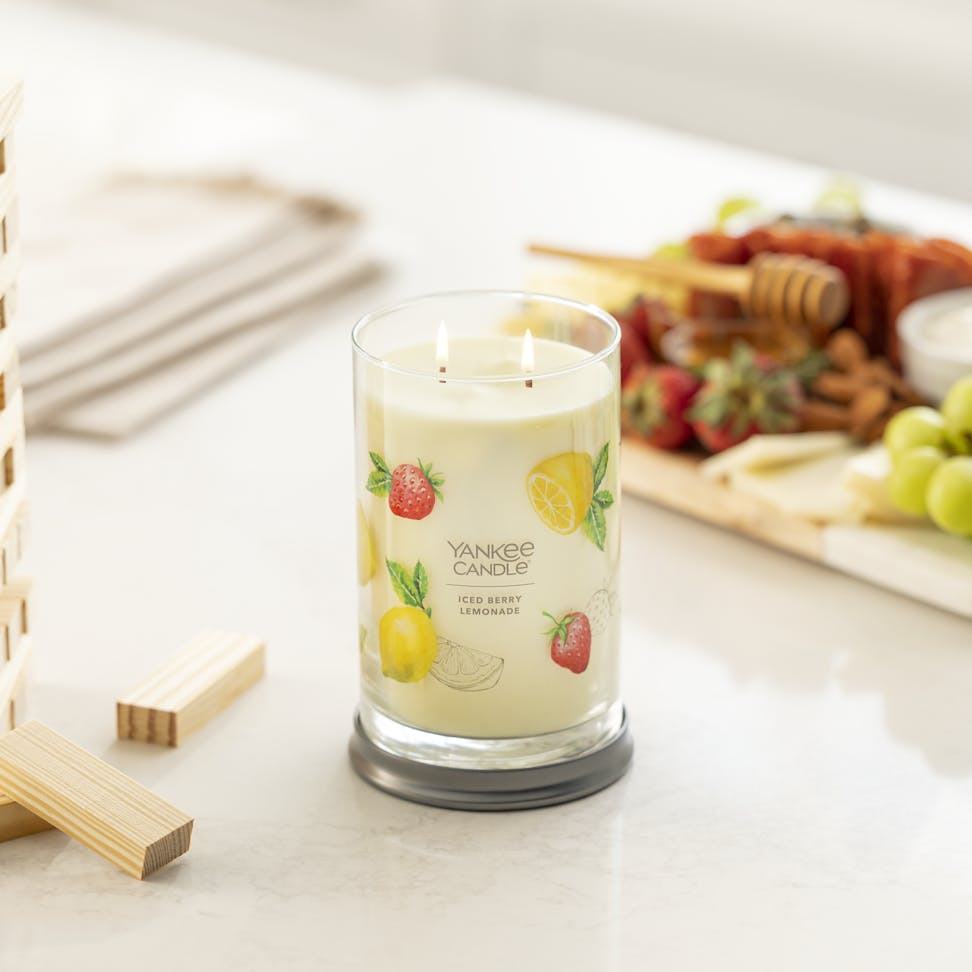 iced berry lemonade signature large tumbler candle on table