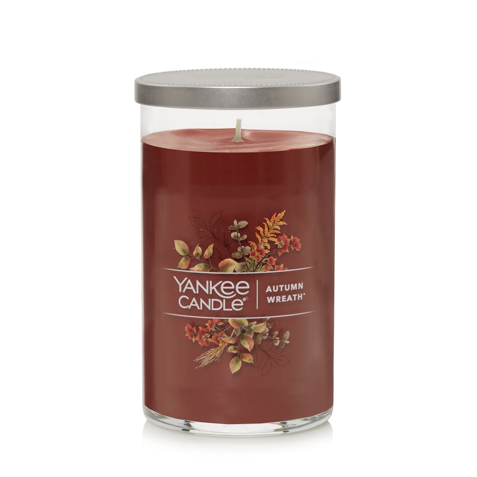 autumn wreath signature medium pillar candle