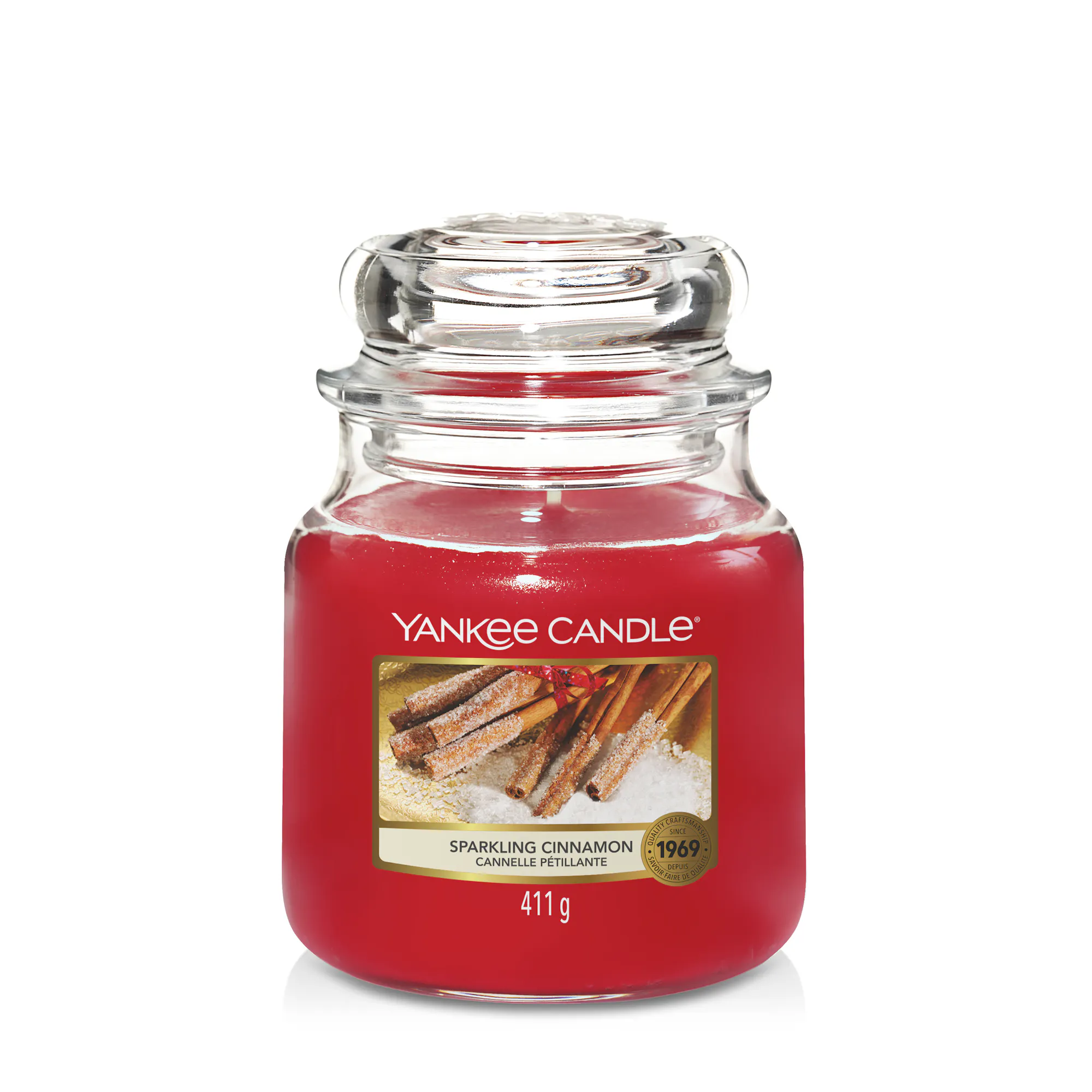 Sparkling Cinnamon Original Medium Jar Candle Yankee Candle, Red, 10.7cm x 12.7cm | Sweet & Spicy