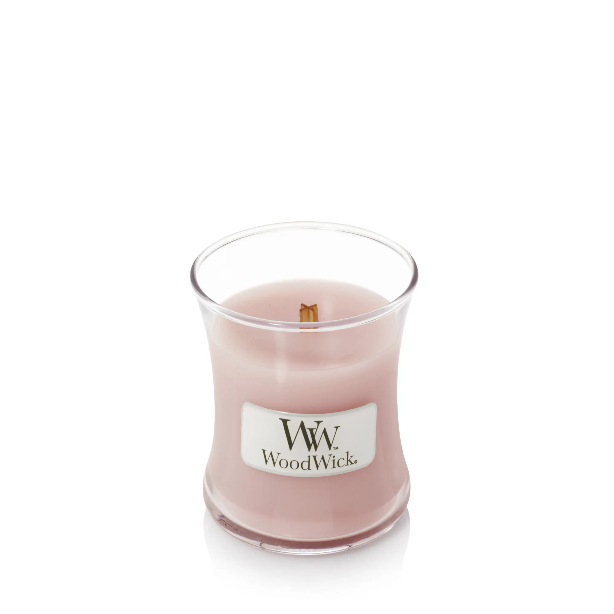 Rosewood Candle Mini Hourglass Candle WoodWick, Pink, 7cm x 7cm x 8.3cm | Ambery