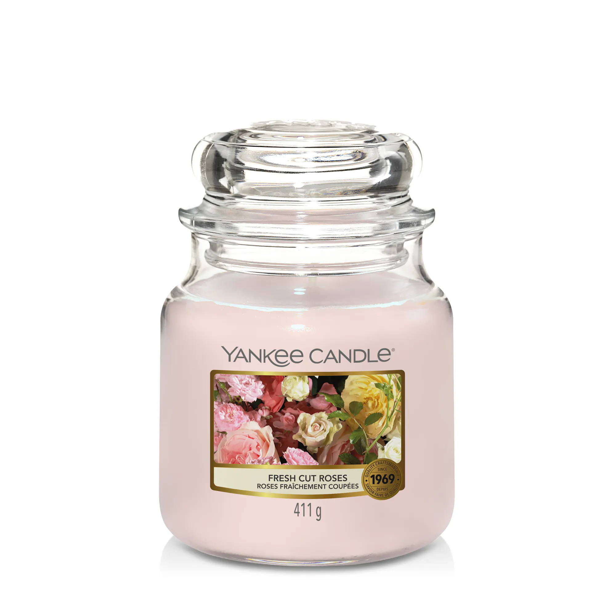 Fresh Cut Roses Candle Original Medium Jar Candle Yankee Candle, Pink, 10.7cm x 12.7cm | Floral