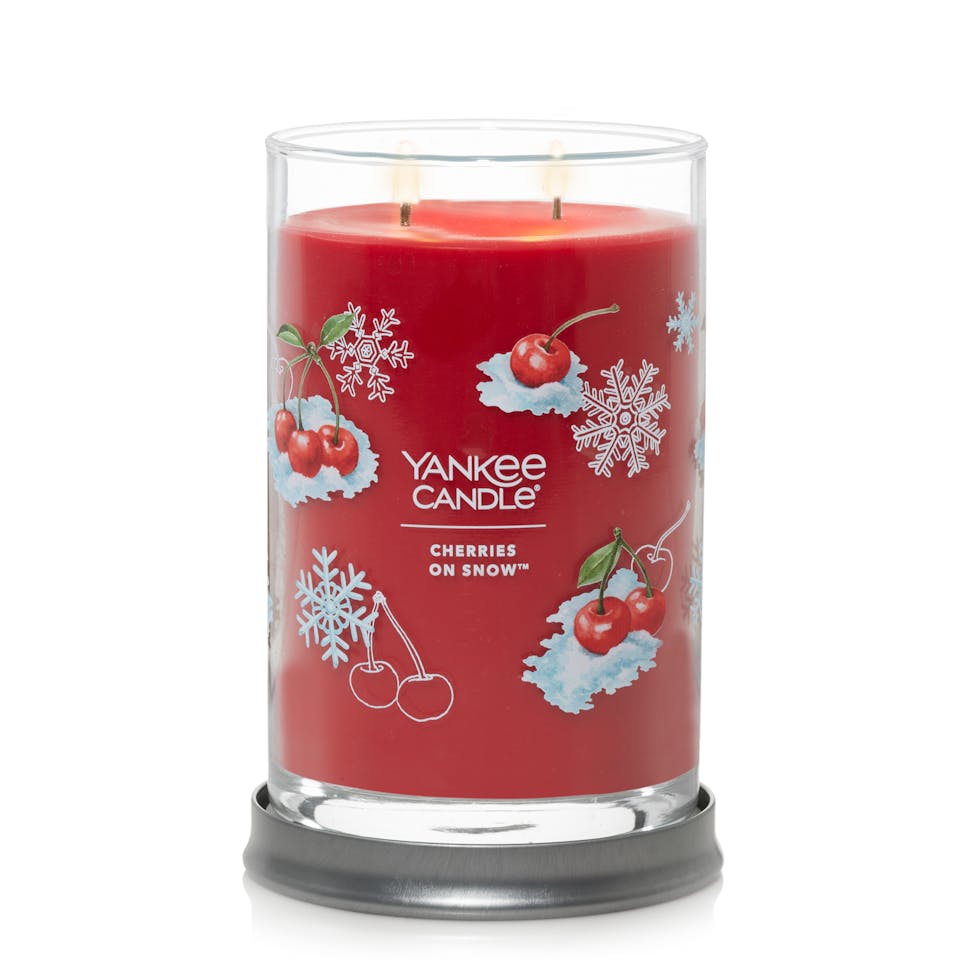 cherries on snow signature large tumbler candle with lid as base