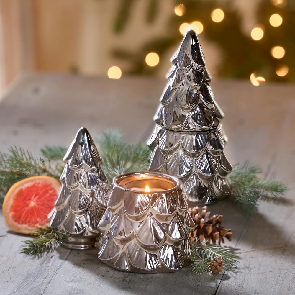 White Spruce & Grapefruit Silver Tree Candle