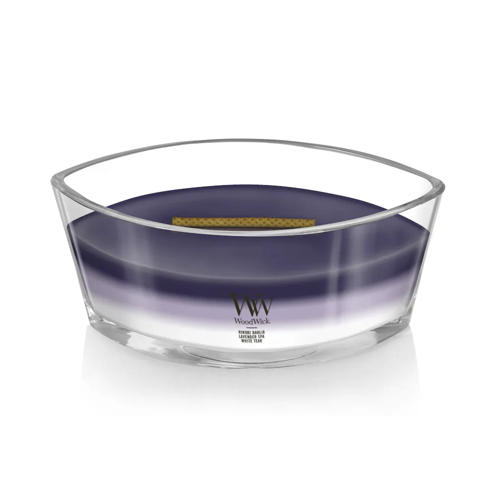 woodwick ellipse trilogy candle with hinoki dahlia lavender spa and white teak