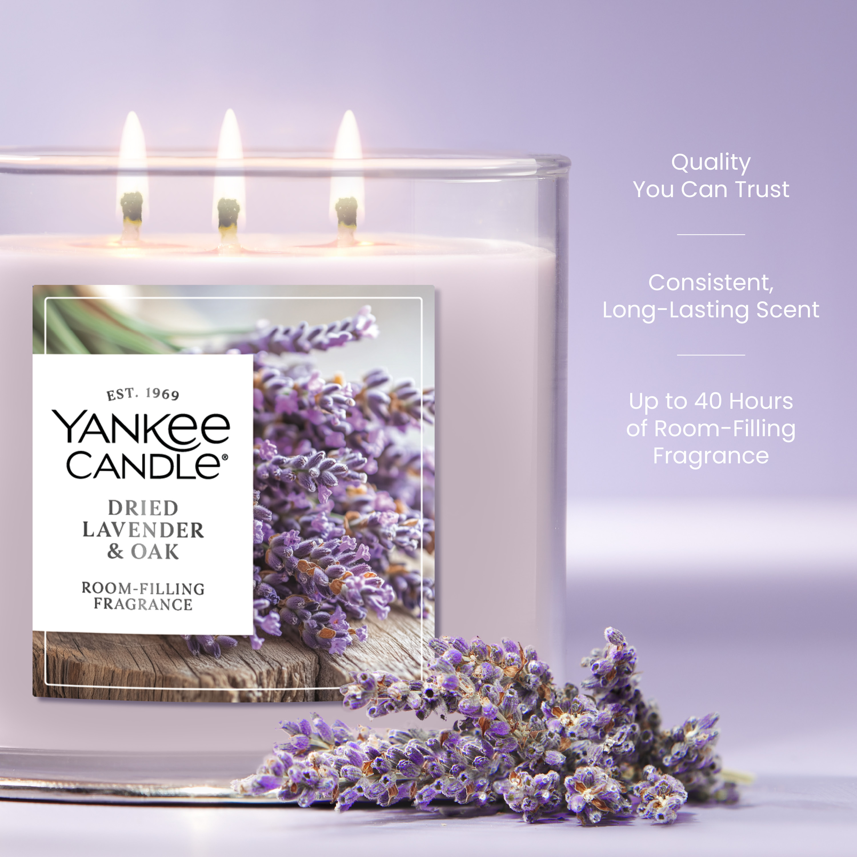 Dried Lavender & Oak 3-Wick Candle - Thumbnail 3