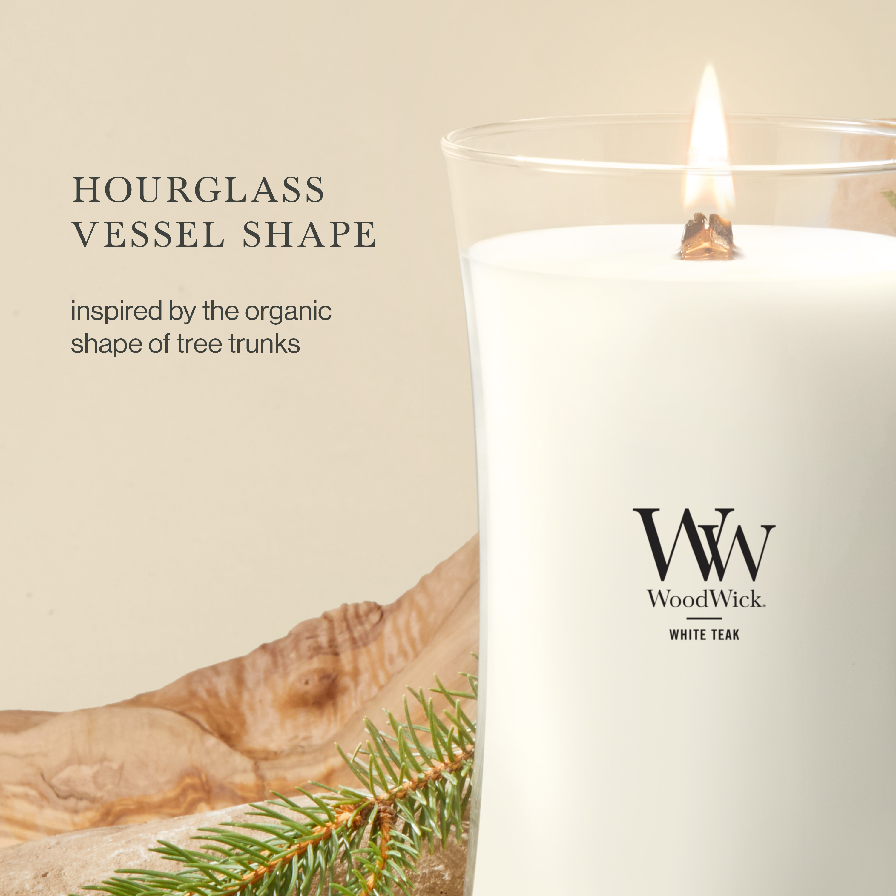White Teak WoodWick® Large Hourglass Candle - Large Hourglass