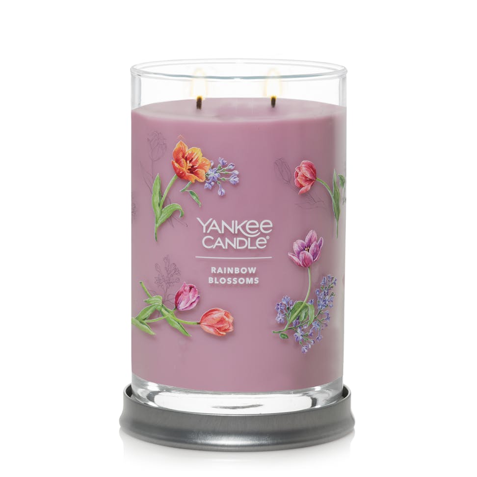 lit rainbow blossoms signature large tumbler candle