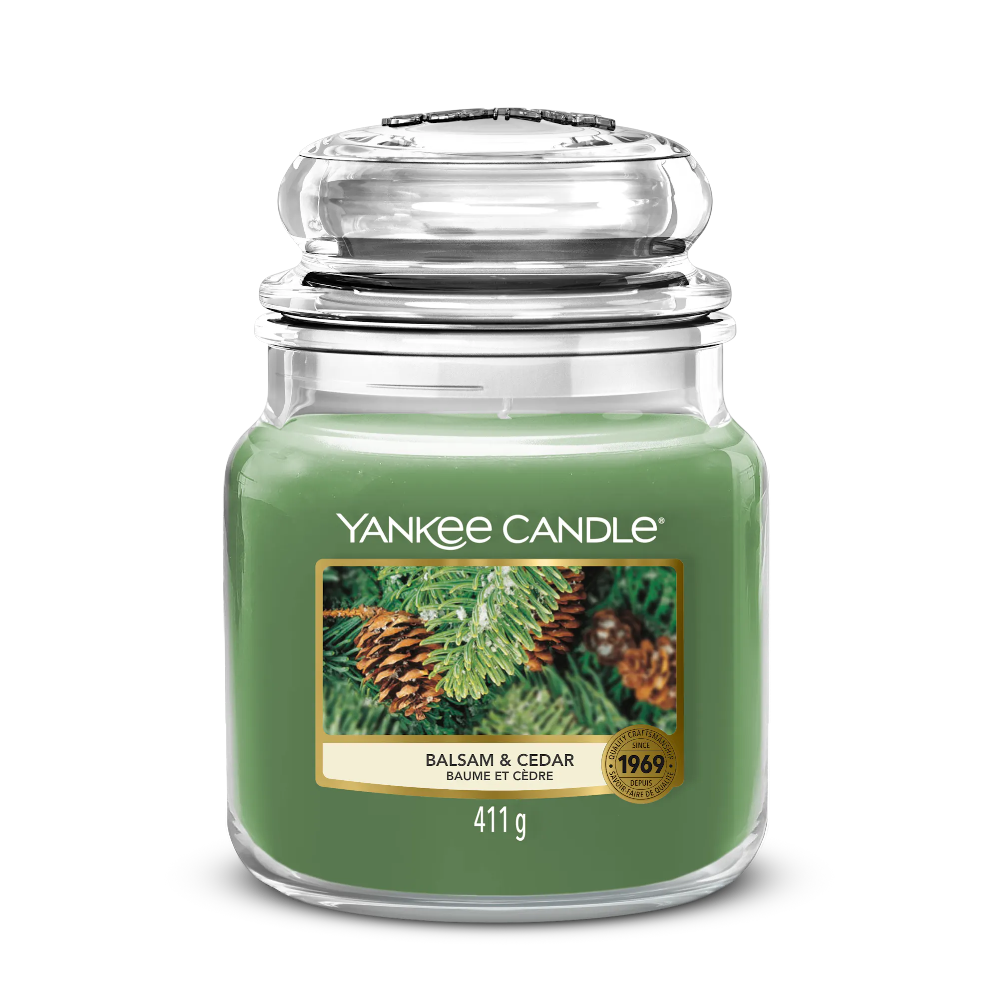 Balsam & Cedar Candle Original Medium Jar Candle Yankee Candle, Green, 10.7cm x 12.7cm | Woody