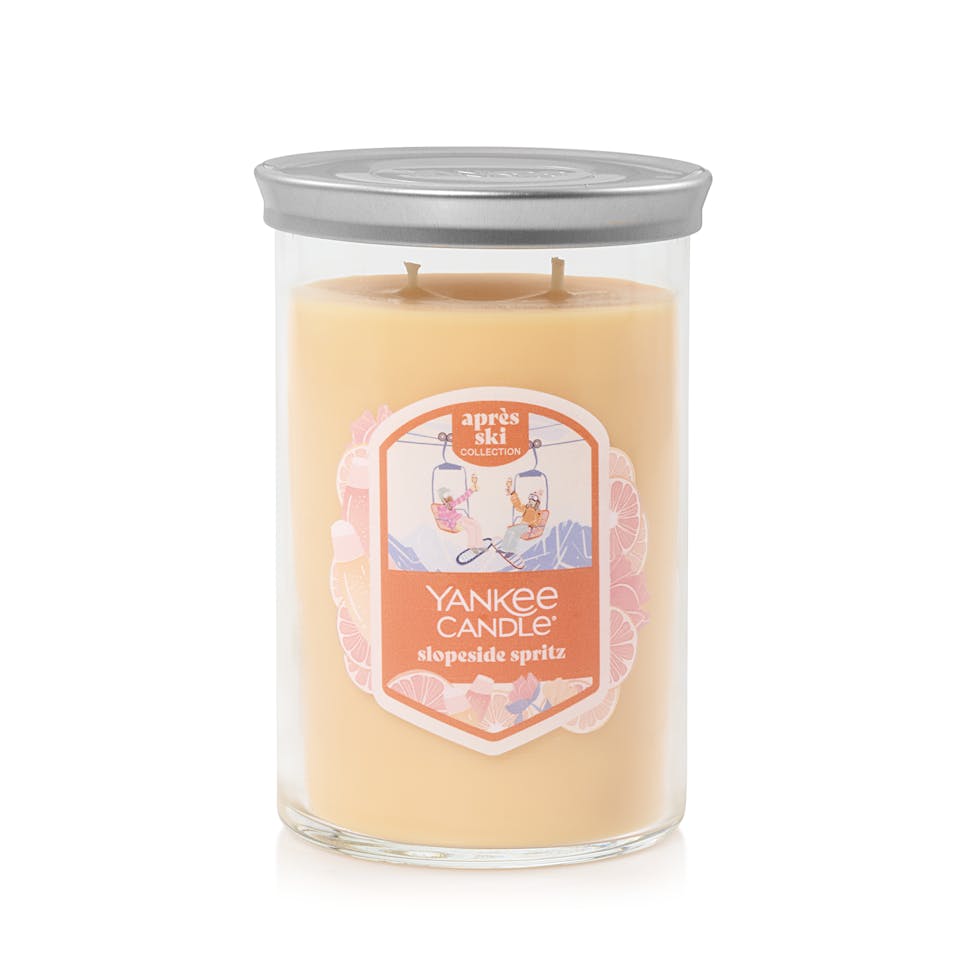 large tumbler candle with lid in slopeside spritz