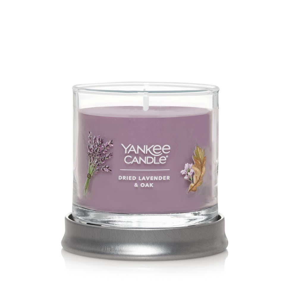 jar candle, dried lavender and oak