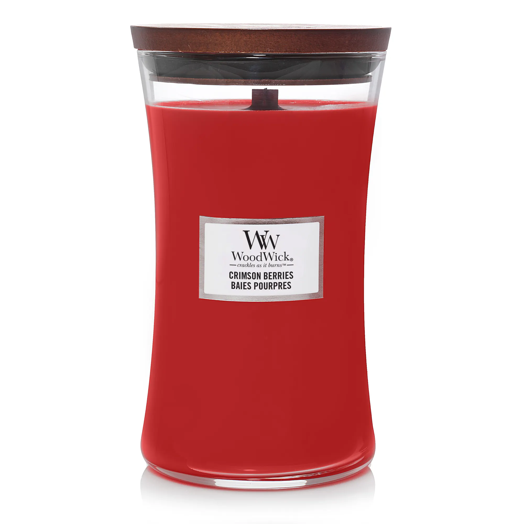 Crimson Berries Candle Large Hourglass Candle WoodWick, Red, 10.2cm x 10.2cm x 17.8cm | Fruity