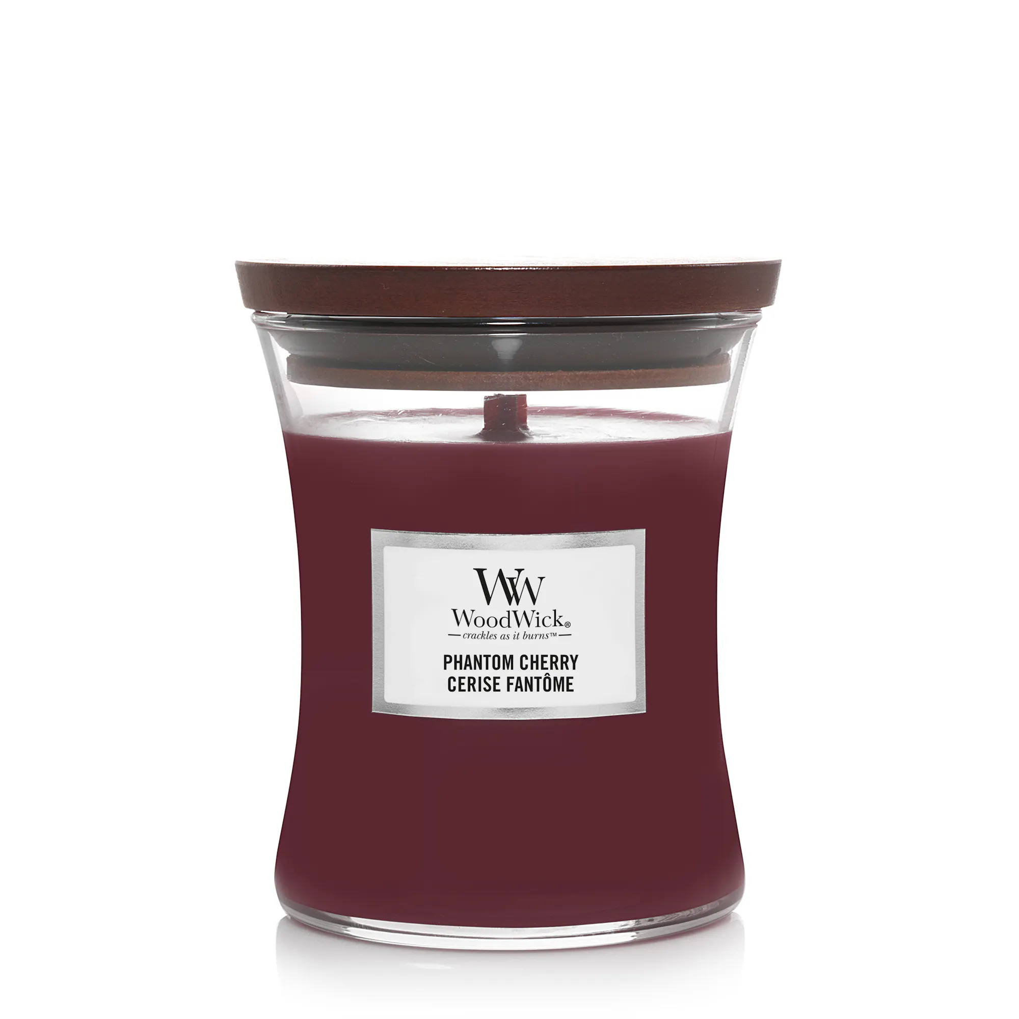 Phantom Cherry Candele medie WoodWick, Red | Fruttata Size 9.9cm x 9.9cm x 11.4cm
