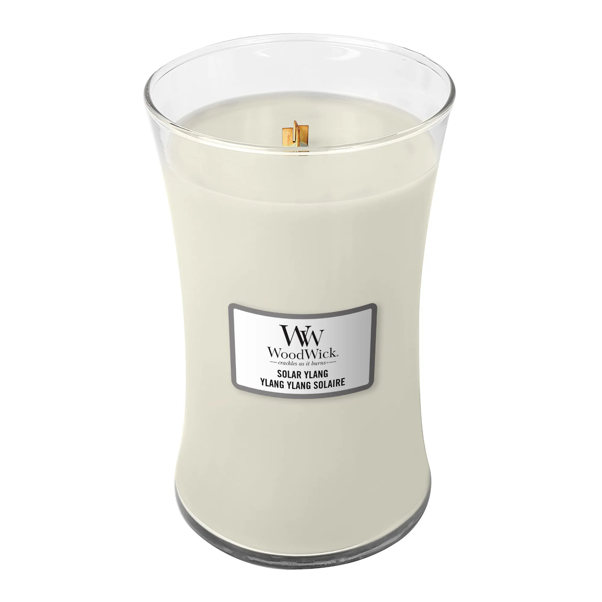 Solar Ylang Candle Large Hourglass Candle WoodWick, White, 10.2cm x 10.2cm x 17.8cm | Floral