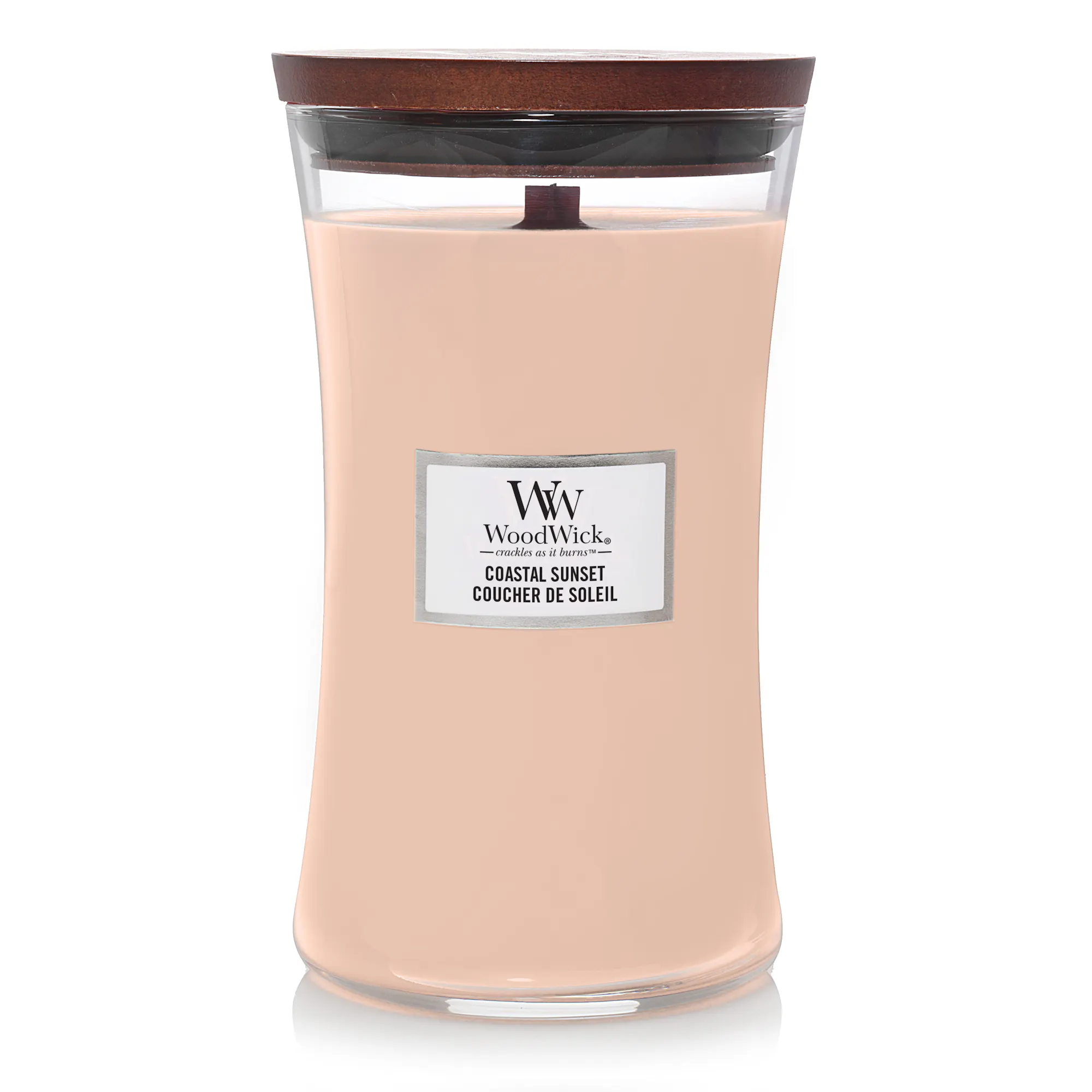 Coastal Sunset Candle Large Hourglass Candle WoodWick, Pink, 10.2cm x 10.2cm x 17.8cm | Floral