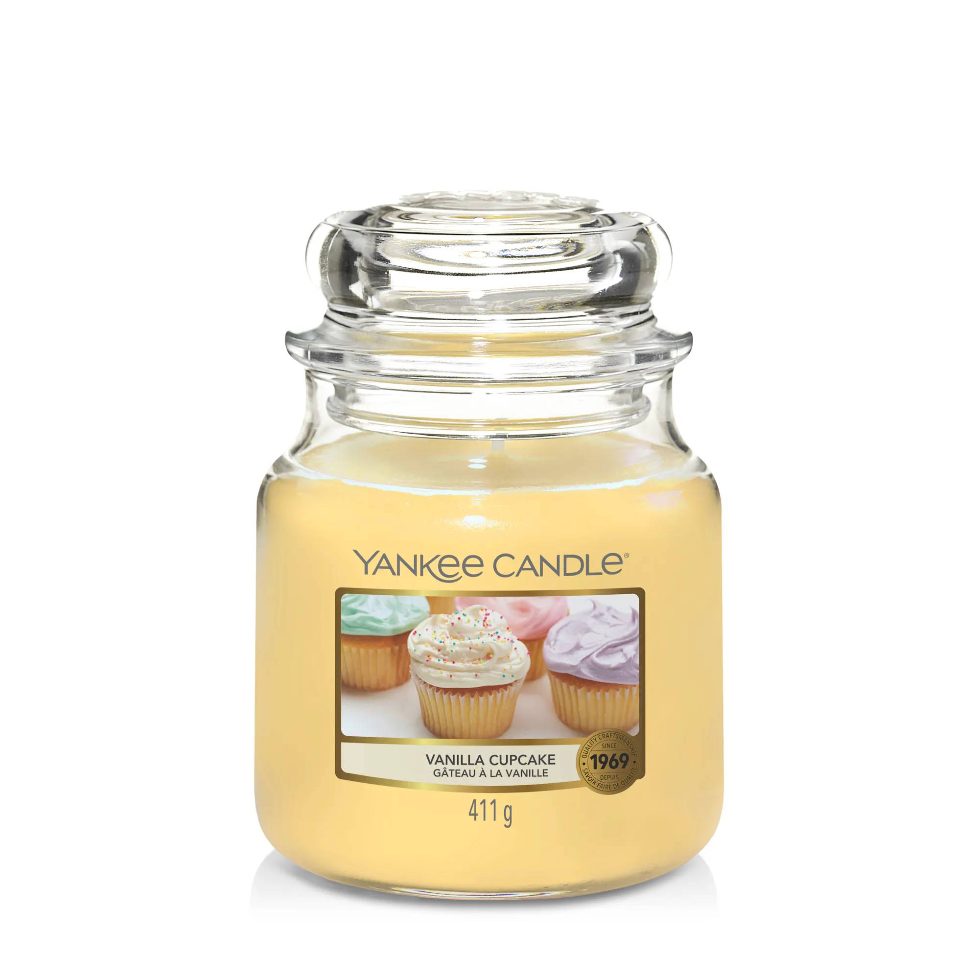 Vanilla Cupcake Candle Original Medium Jar Candle Yankee Candle, Yellow, 10.7cm x 12.7cm | Sweet & Spicy