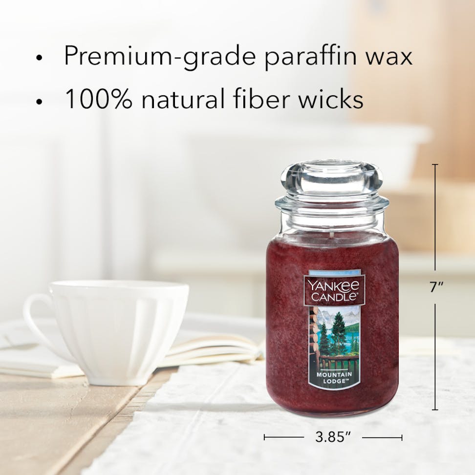 mountain lodge original large jar candle with product information