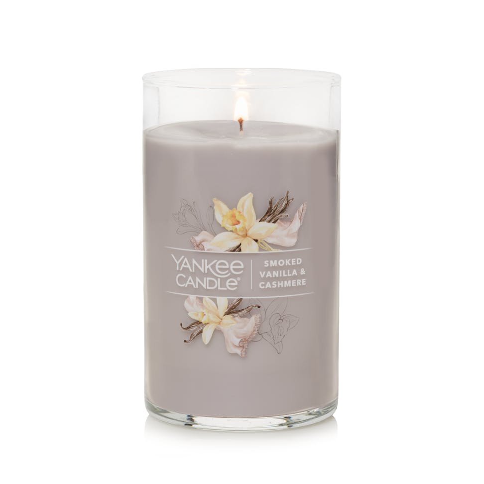 lit smoked vanilla and cashmere signature medium pillar candle