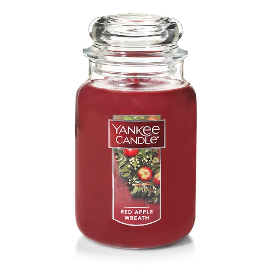 red apple wreath large jar candles