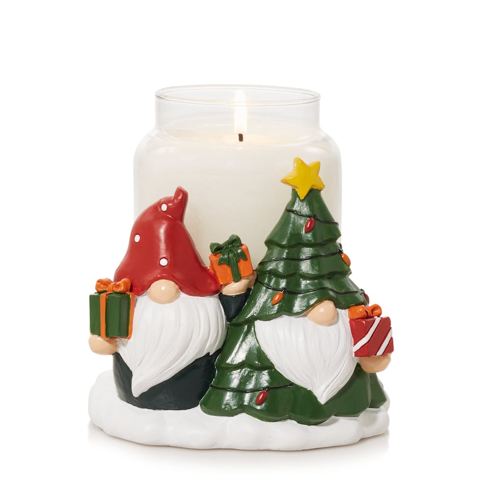 Gnome Trees Jar Candle Holder with a white-colored original large jar candle
