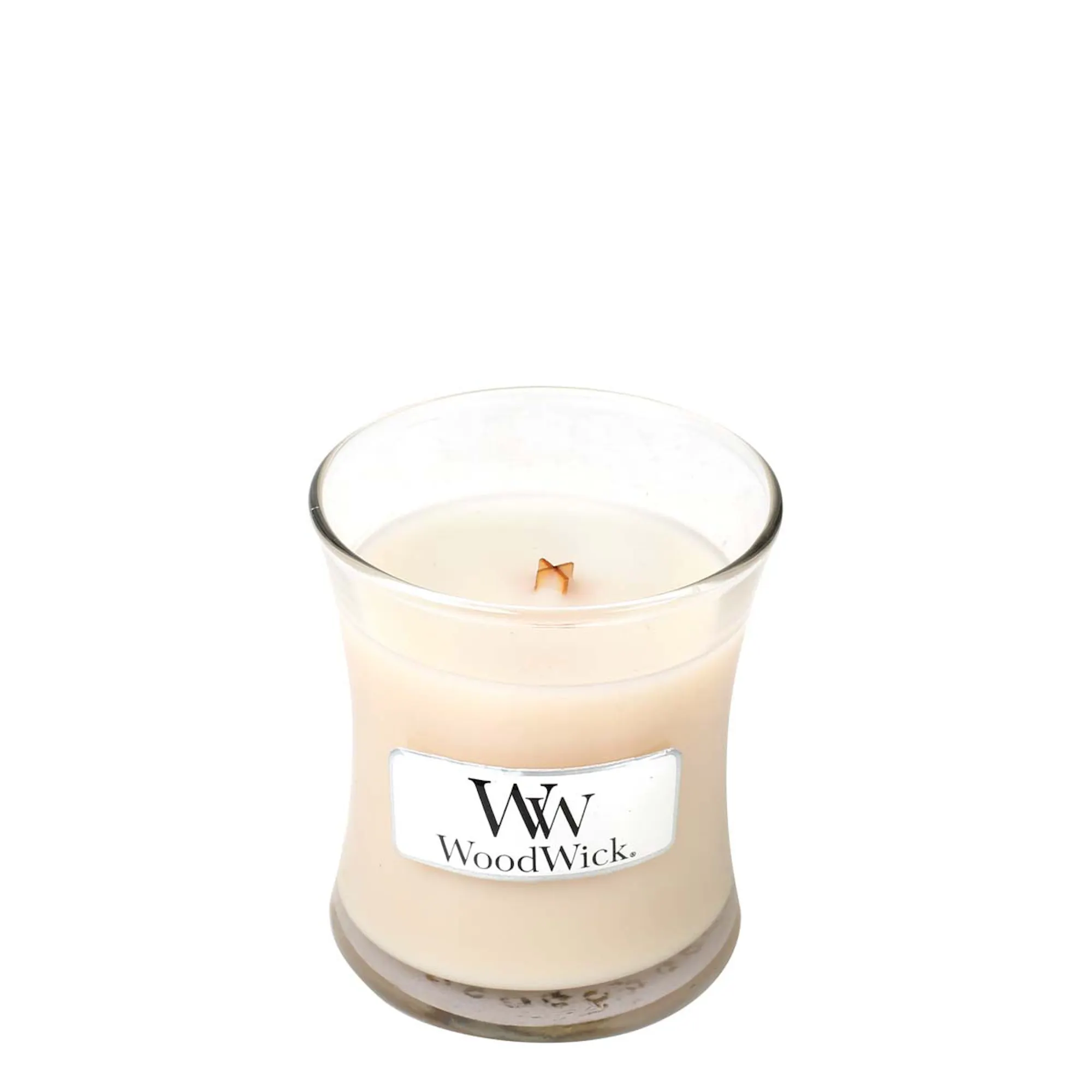 Vanilla Bean Candle Mini Hourglass Candle WoodWick, Neutrals, 7cm x 7cm x 8.3cm | Gourmand