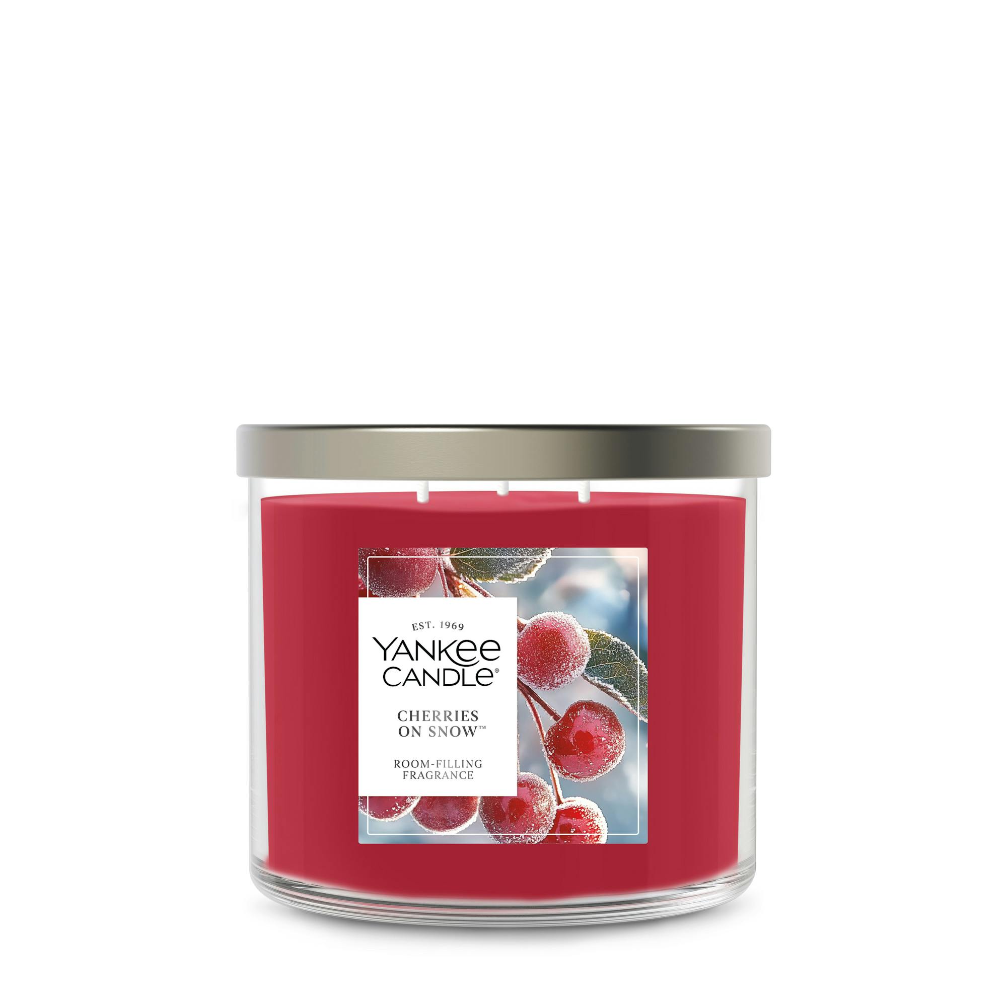 Yankee Candle Cherries On Snow 3-wick Candle, 14.5 oz In Red