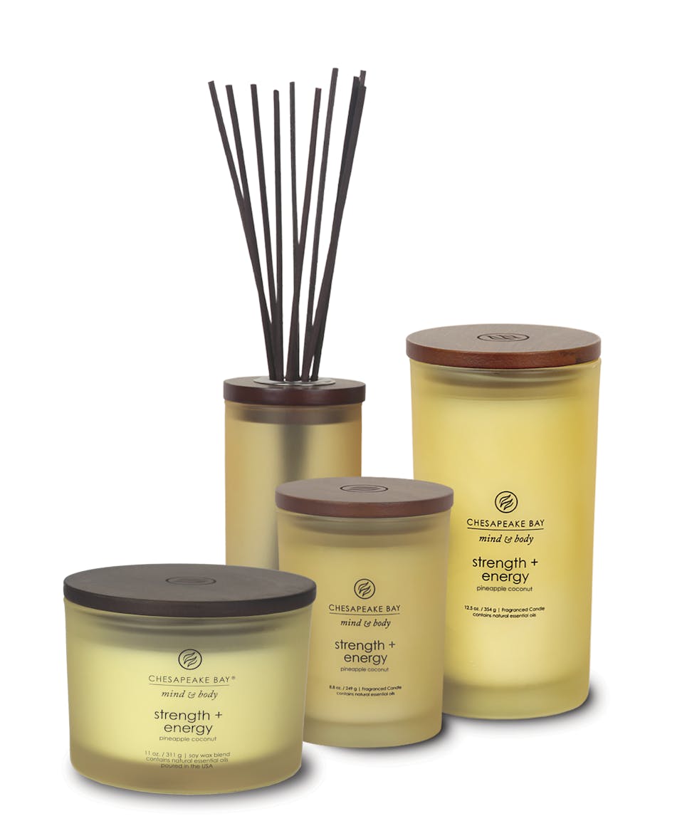 strength energy pineapple coconut scented candles and reed diffuser
