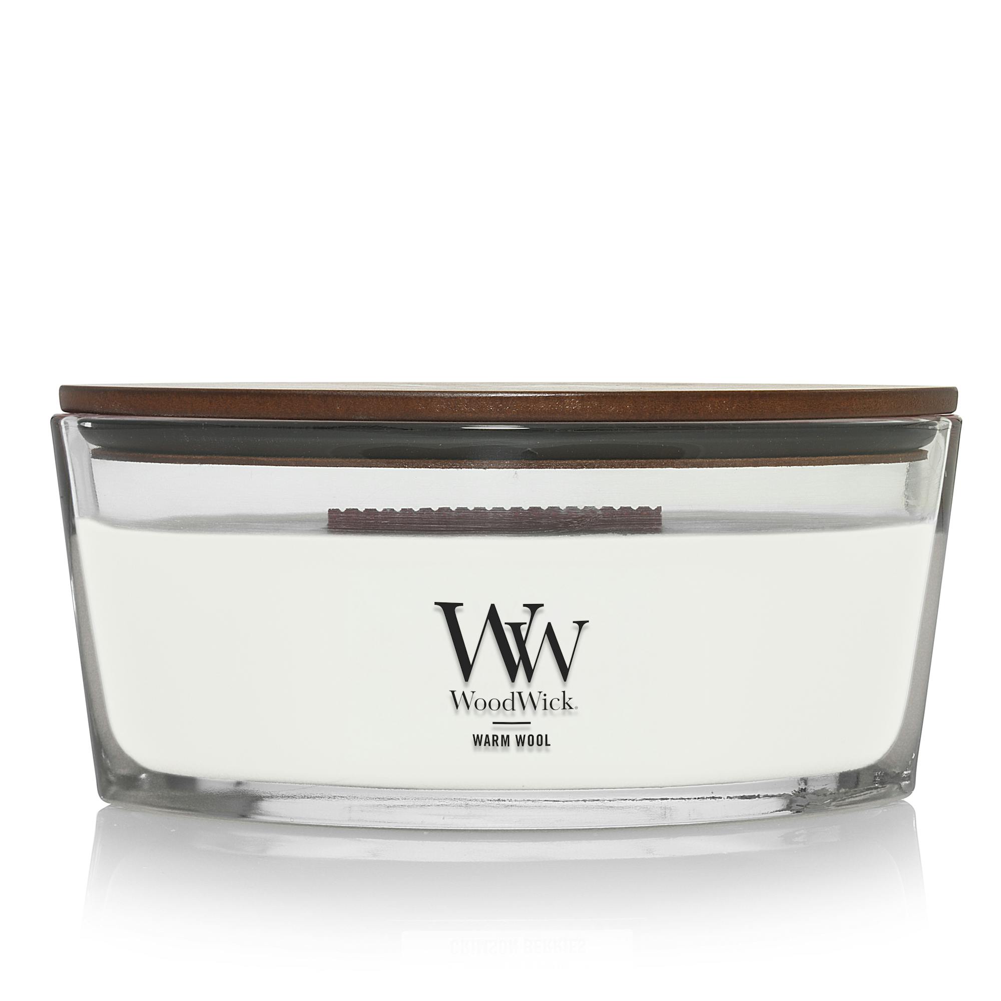 Woodwick Warm Wool  Ellipse Candle, 16 oz In White