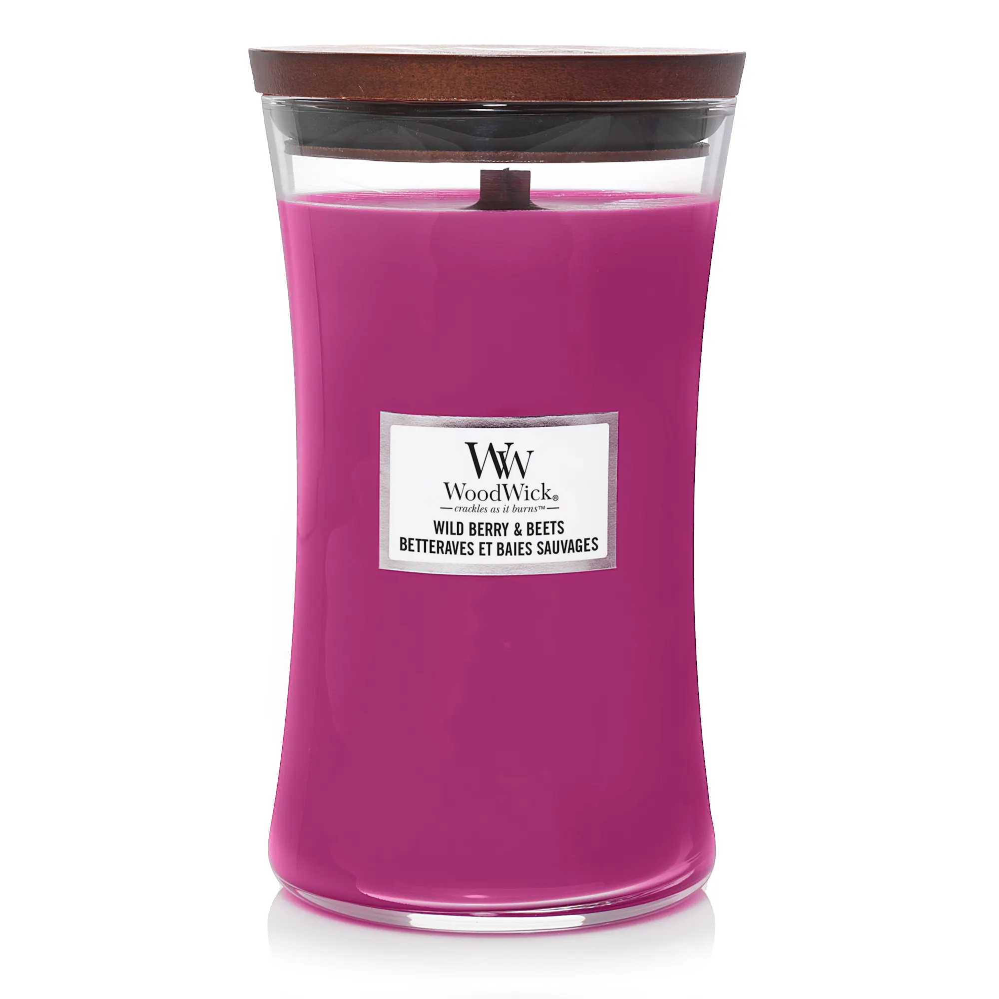 Wild Berry & Beets Candle Large Hourglass Candle WoodWick, Pink, 10.2cm x 10.2cm x 17.8cm | Fruity