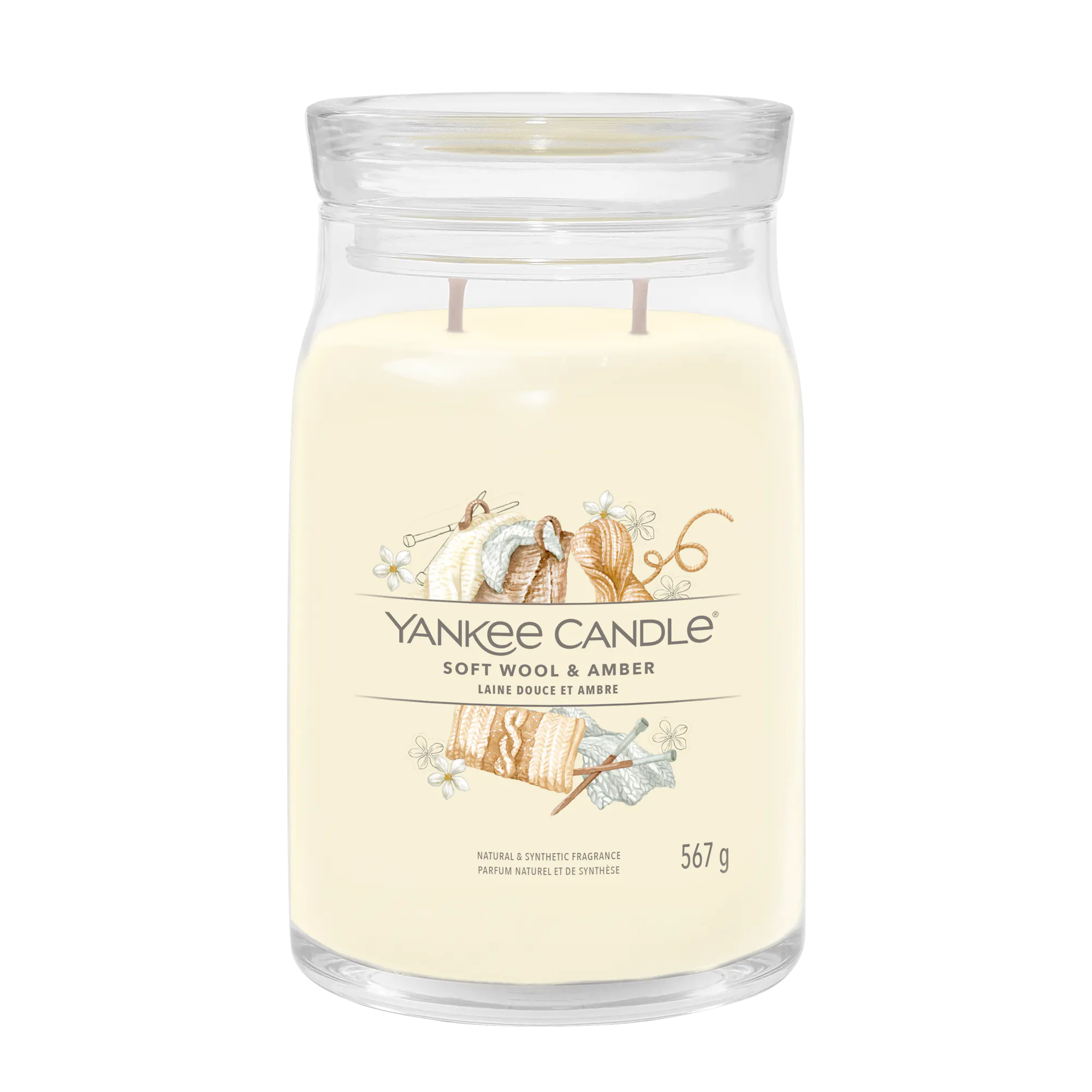 Soft Wool & Amber Candle Signature Large Jar Candle Yankee Candle, Neutrals, 9.3cm x 15.7cm | Floral