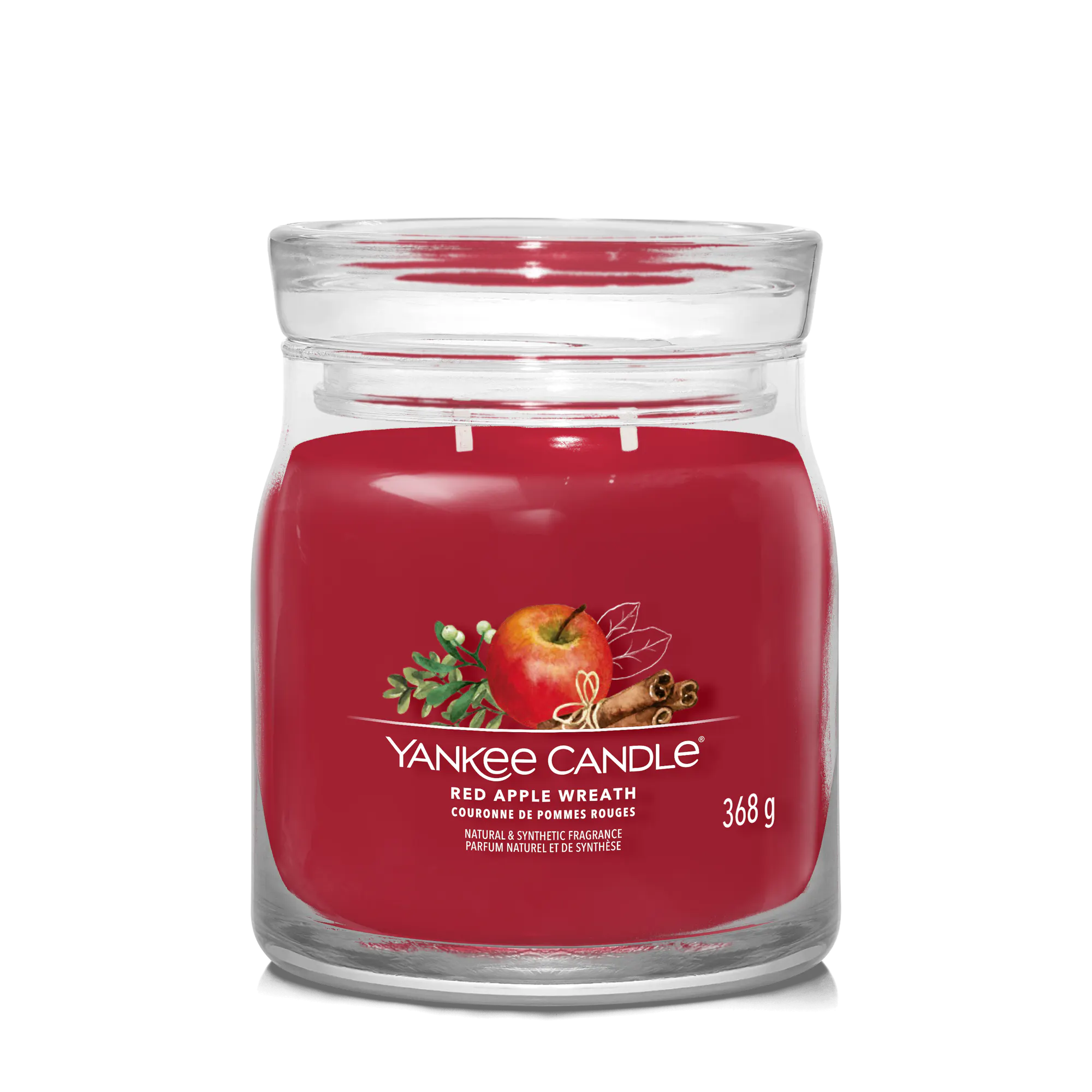 Red Apple Wreath Candle Signature Medium Jar Candle Yankee Candle, 9.3cm x 11.4cm | Fruity