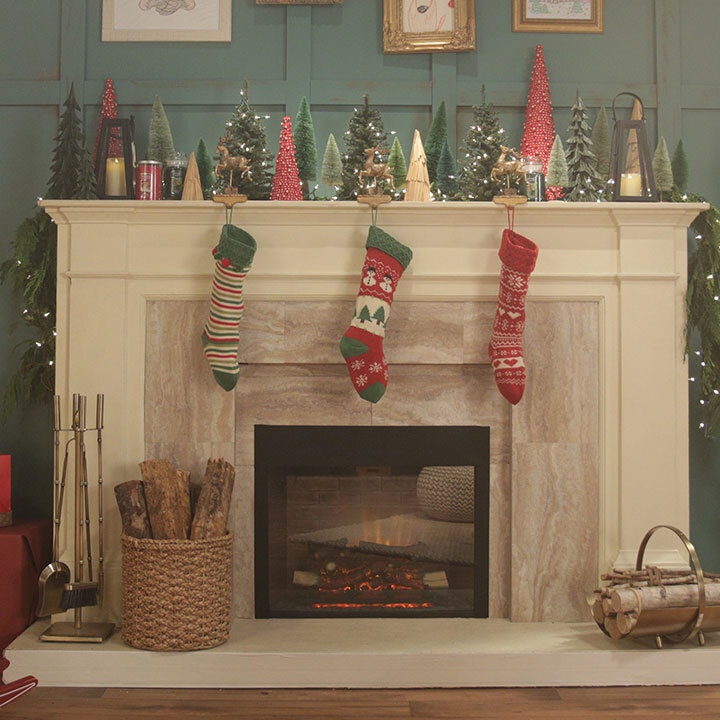 living room setting with fireplace and holiday decor