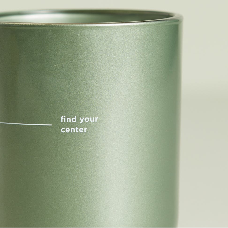 chesapeake bay candle intentions collection be grounded tree moss juniper medium two wick jar candle with find your center on the back of the candle